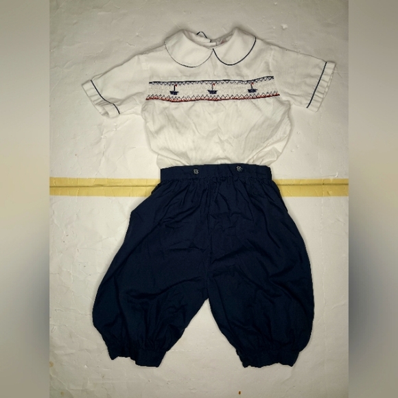 Sophie Dess Creation Paris Smocked 24mons White Blue Nautical Short Sleeve - Picture 1 of 16
